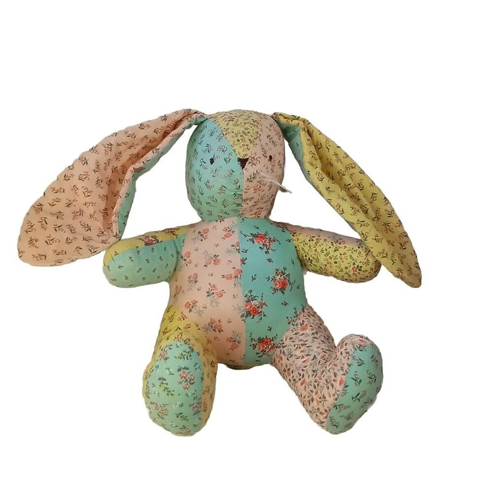 Cotton Calico Stuffed Easter Bunny Rabbit 12" Patchwork Quilt Cottage Country